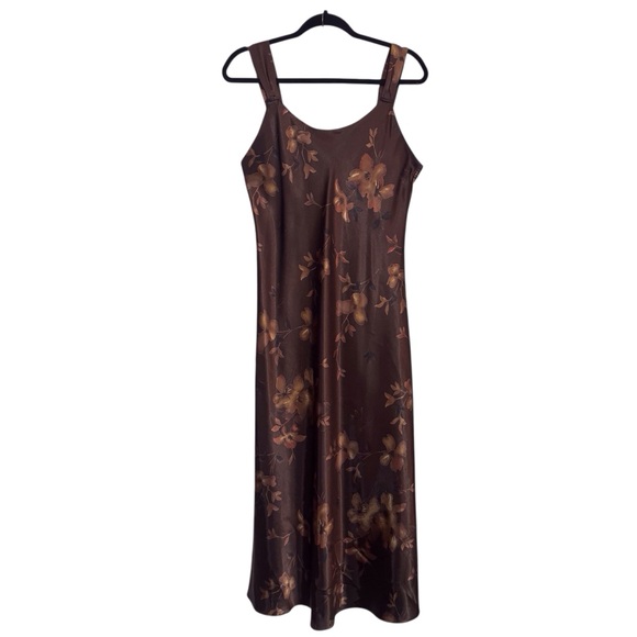 Jones New York Dresses & Skirts - Vintage Jones New York Size Medium Brown Satin Floral Maxi Dress Grunge Boho
